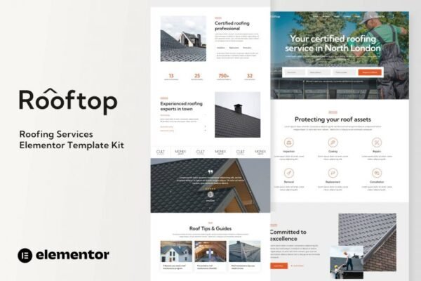 Rooftop roofing service elementor template kit